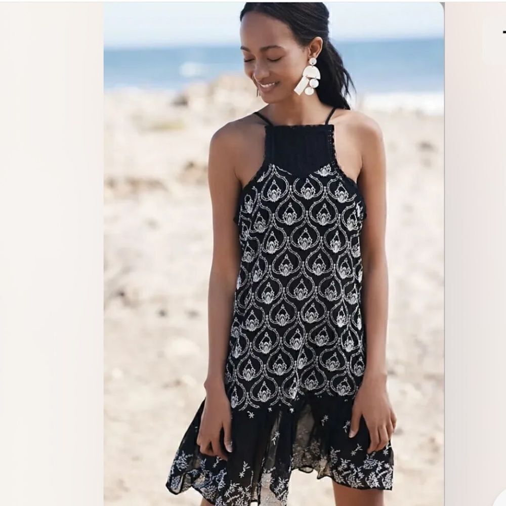 Anthropologie Sheer Embroidered Mini Dress Size S